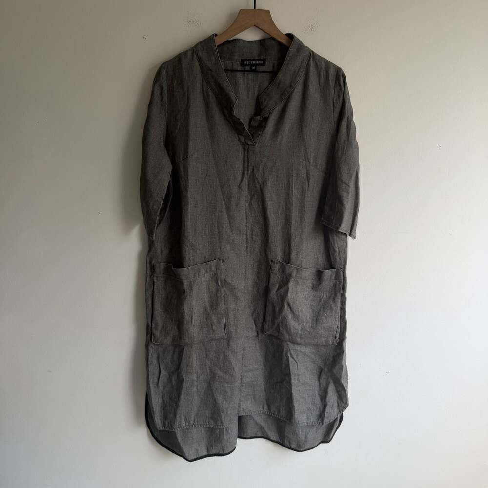 KEDZIOREK 100% Linen Lagenlook Dress EU 36 US Sm Gray Minimalist Tunic Pockets
